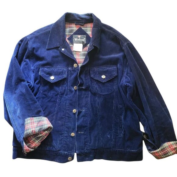 Vintage Windcrest Jacket XL Blue Corduroy Flannel Lined All Cotton 90s - Picture 1 of 5